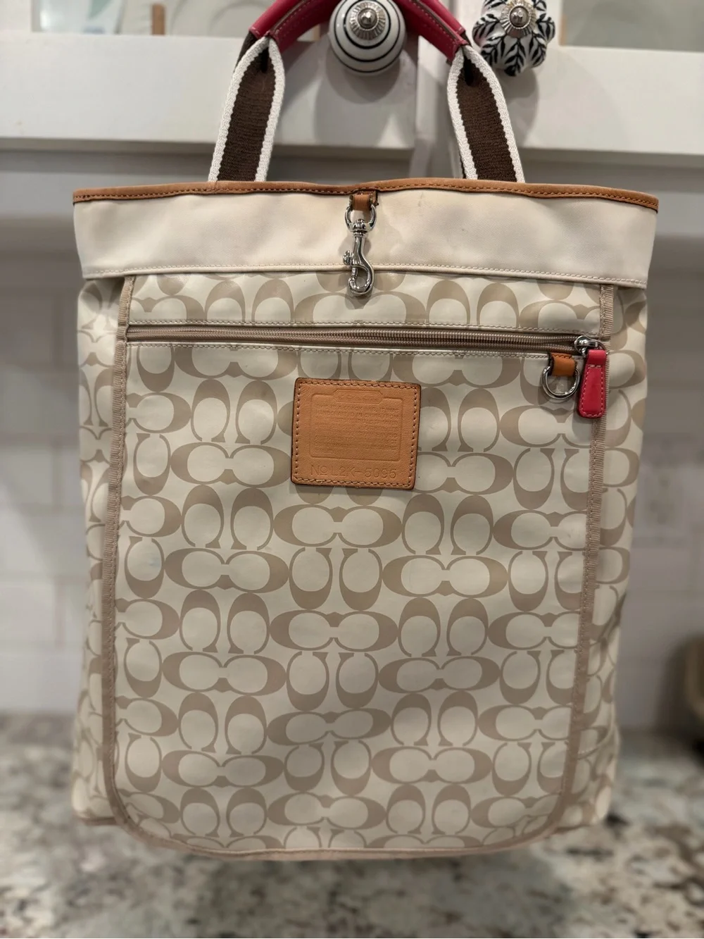 Coach y2k Canvas Backpack in Beige with Tan Trim